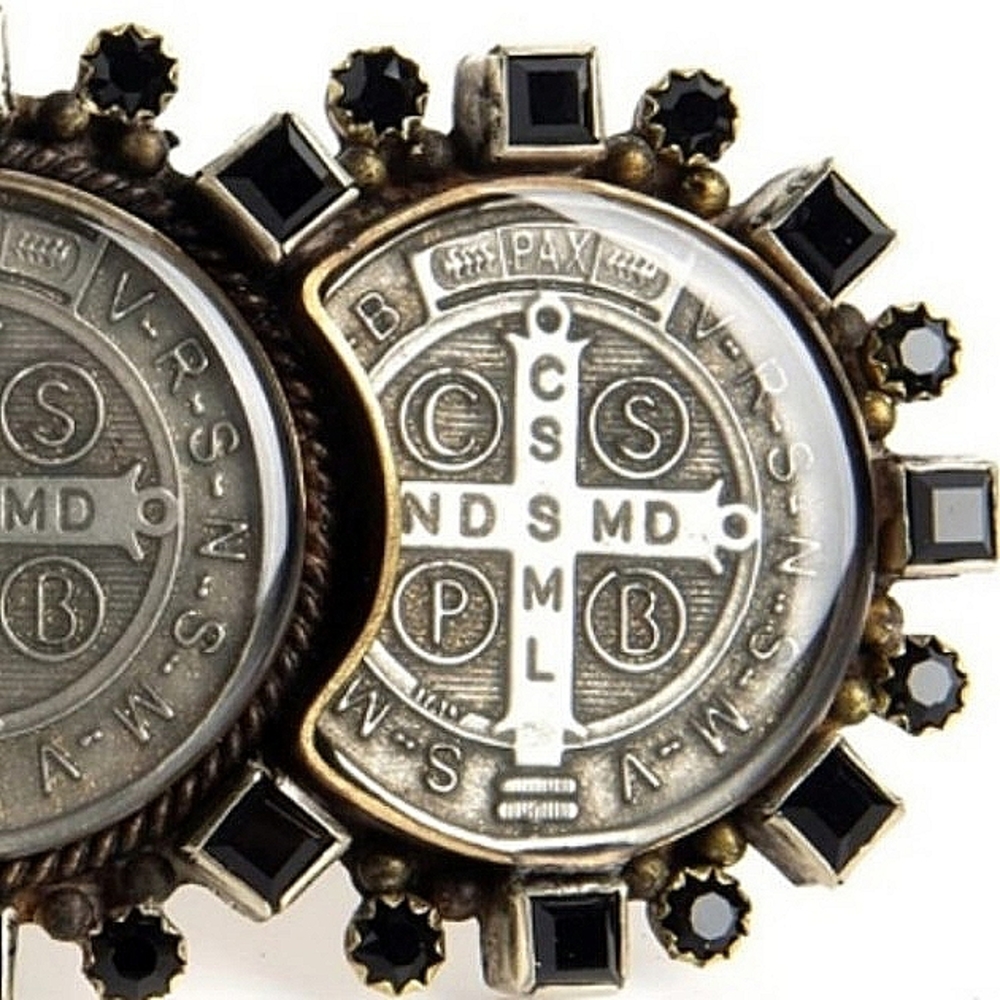 🖤 Virgins Saints & Angels Triple San Benito Jet Black Crystal Belt Buckle NEW - Picture 13 of 16